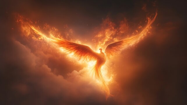 Radiant phoenix in flight: symbol of rebirth and immortality