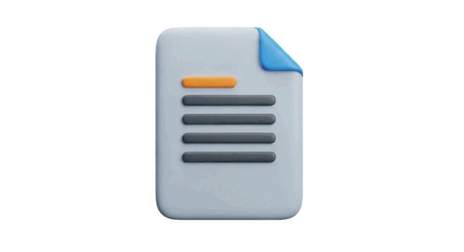 Vector illustration&nbsp;of 3d icon of a document file with text lines on a transparent background