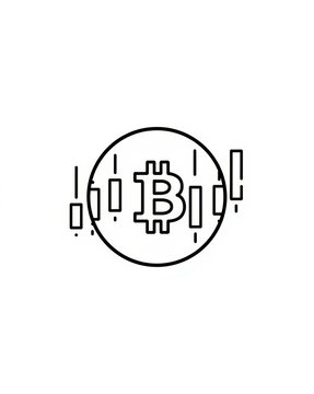 A bitcoin symbol surrounded by candlestick charts isolated on white background