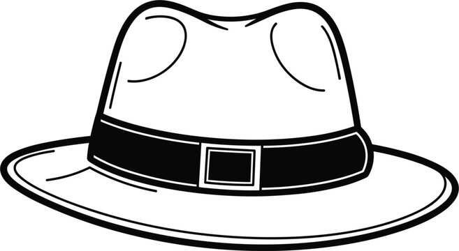 Classic Fedora Hat Vector Illustration with Decorative Ribbon Band and Buckle Detail for Vintage Fashion Apparel and Retro Headwear Graphic Designs