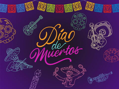 vector seamless pattern dia de los muertos with skull line