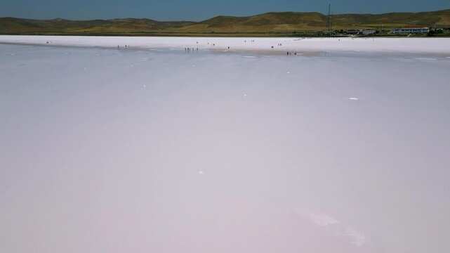 4K Drone View of Vast White Salt Crust Lake Tuz Turkey