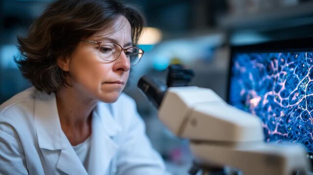 Developmental neurobiologist observing zebrafish larvae under specialized microscope while tracking neural development patterns in transparent organisms for memory formation study,