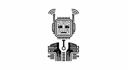 Fototapeta premium Stylized robotic head with antennae and circuit board torso