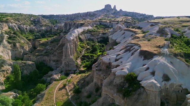 Aerial 4K View of Pigeon Valley and Uchisar Castle Cappadocia