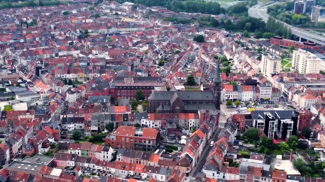 Aerial view around the city Gent in Belgium on a sunny day in summer