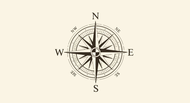 Vintage compass rose, indicating directions north, south, east, and west