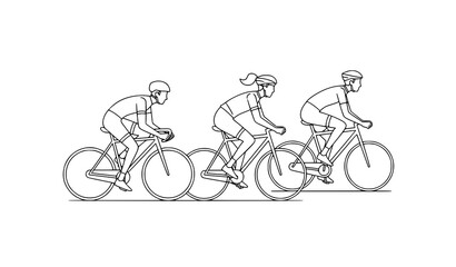Stylized cycling people vector with three bike riders modern black and white design © Meerazul