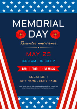 US Memorial Day poster invitation vector illustration. flat design
