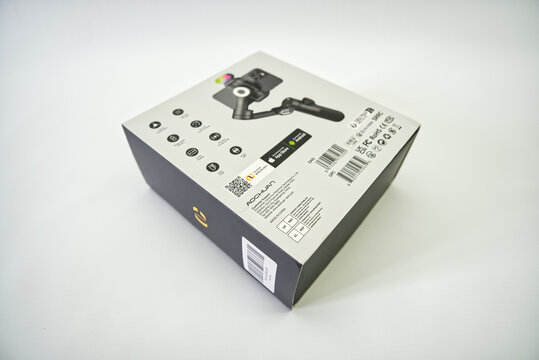 Suzano, Sao Paulo - Brazil - december 03, 2025: Gimbal stabilizer for smartphone in original box