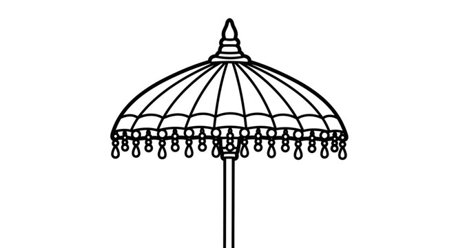 Traditional Balinese Umbrella Vector Illustration, Decorative Asian Parasol Design for Cultural Ceremonies and Tropical Decor Themes, Minimalist Line Art Graphic