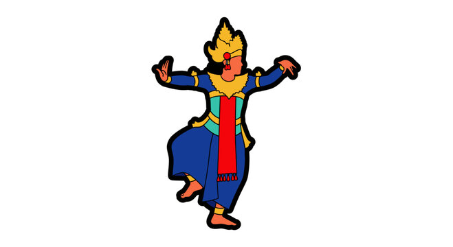 Traditional Balinese Legong Dancer Vector Illustration, Elegant Indonesian Cultural Performance Art Graphic for Travel and Tourism Design Projects