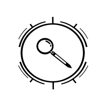 Magnifying glass icon. Magnifier in a round frame isolated on transparent background.