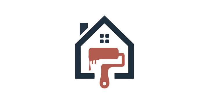 Paint logo design, home repair logo. Home paint log wit paint roller vector illustration.