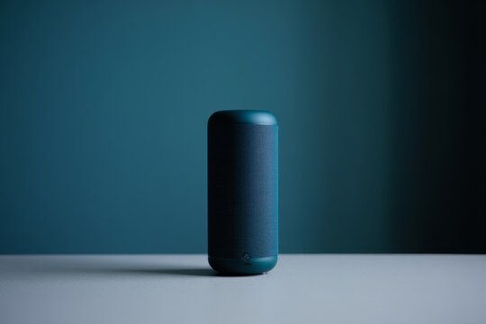 Teal-colored portable bluetooth speaker on a white surface against a matching teal background