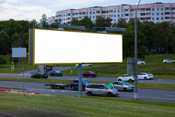 Obraz premium Background for design, billboards on city streets and along roads in the summer day