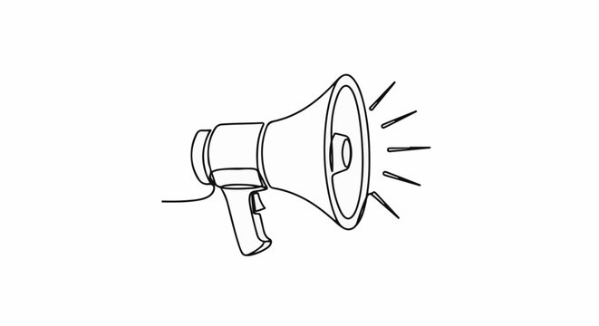 A simple, bold, black line drawing of a megaphone with sound waves emanating from it