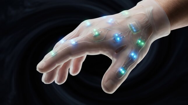 High-tech glove with embedded LEDs for innovation