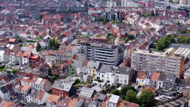 Aerial view around the city Gent in Belgium on a sunny day in summer