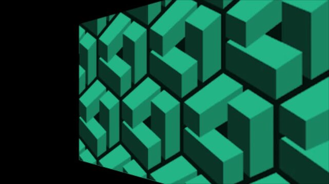 Abstract 3D Geometric Cube Pattern with Green Isometric Blocks Background
