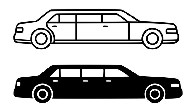 Limousine car illustration icon, in outline and silhouette design, isolated on transparent background
