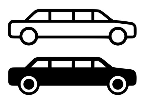Minimalist limousine car icon, in outline and silhouette design, isolated on transparent background