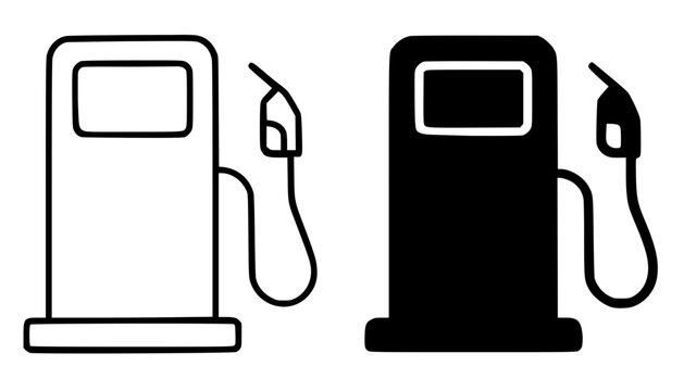 Gas pump minimalist icon, in outline and silhouette design, isolated on transparent background