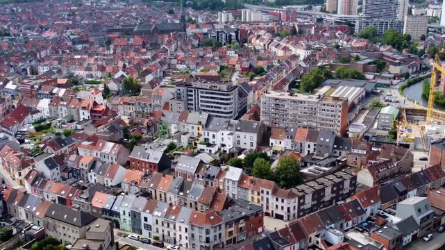 Aerial view around the city Gent in Belgium on a sunny day in summer