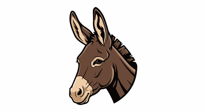 A stylized brown donkey head with large ears and a dark mane