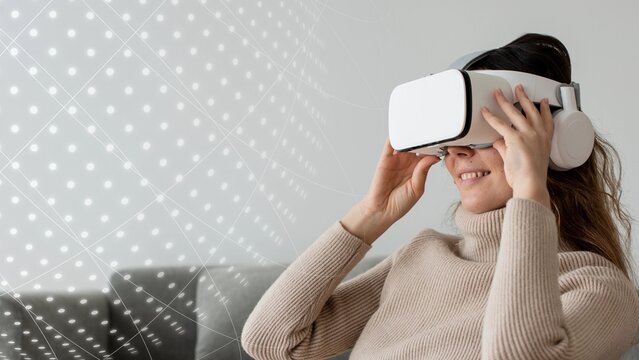 Woman experiencing VR simulation entertainment technology