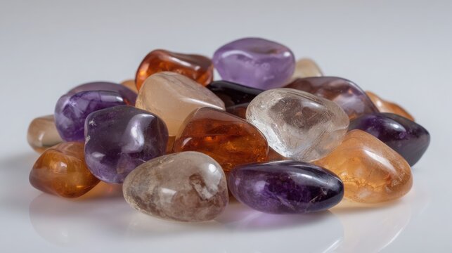Assortment of Polished Colorful Smooth Gemstones in Vibrant Hues