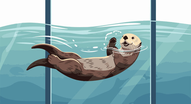 A pixelated sea otter floats on its back in clear blue water, with hints of sunlight filtering through