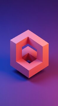 Impossible geometric construction rendered in vibrant colors creating a strong optical illusion and paradoxical sense of infinite, shifting depth, form, colorful, visual
