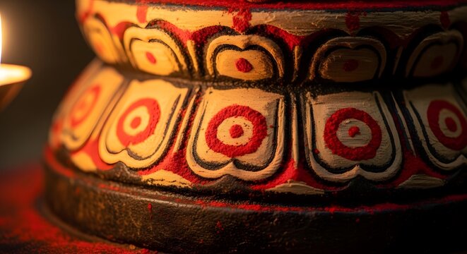 Traditional Indian Lotus Pedestal Base Illuminated by Oil Lamp Glow