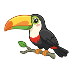 Fototapeta premium Cute Cartoon Toucan Bird Sitting on a Branch, Vector Illustration