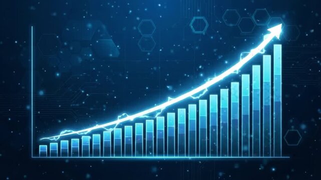Growth chart rising graph bar chart upward arrow financial business data analysis increasing trend blue background business success trend graph