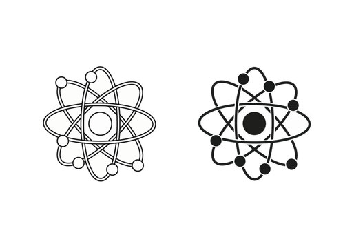 Vector illustrations of atomic structures in black and white