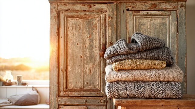 Distressed Pine Armoire with Visible Wood Knots