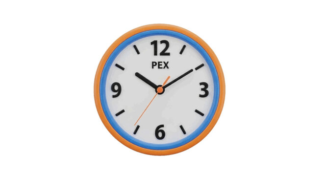 Vector illustration&nbsp;of 3d printed wall clock with orange frame and blue inner ring on a transparent background