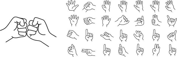 Obraz premium Hands, vector illustrations showing different gestures, communication and expression concept, creative design for web marketing and business presentation.