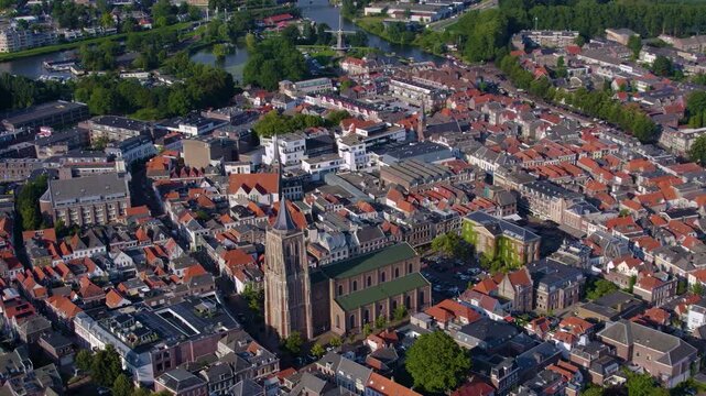 Aerial view around the city Gorinchem in netherlands on a sunny afternoon in summer 