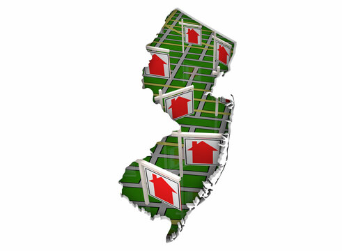 New Jersey NJ Newark Real Estate Market Homes Houses For Sale Signs Map Move Relocate 3d Illustration
