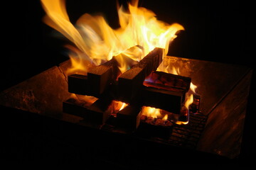 Fototapeta premium fireplace with burning logs