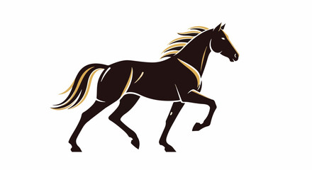 Obraz premium Stylized dark brown horse with flowing golden mane and tail