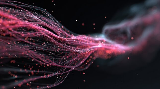 premium Abstract data flow of glowing particles and neural network lines background