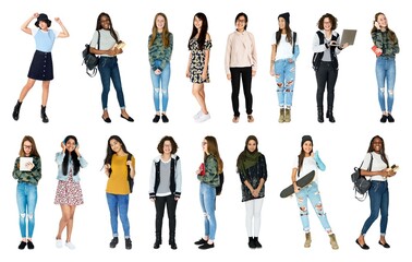 Fototapeta premium Diverse group of stylish individuals element set isolated on white