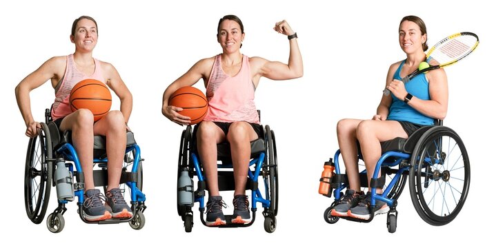 Empowering wheelchair sports athletes isolated element set