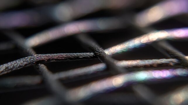 Close-up of a black wire or cable. the wire appears to be tangled and twisted, creating a textured surface. the background is blurred, making the wire the focal point of the image.
