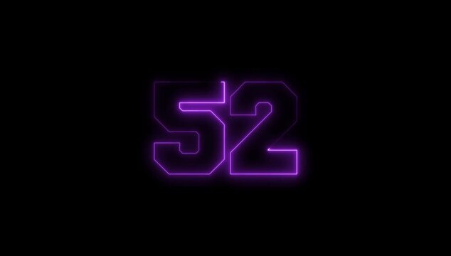 Number 52 Narrow Animation on Black Background