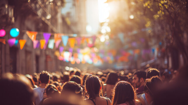 Fiestas de Santiago Apostol celebrations fill the street with vibrant colors and joyful crowd